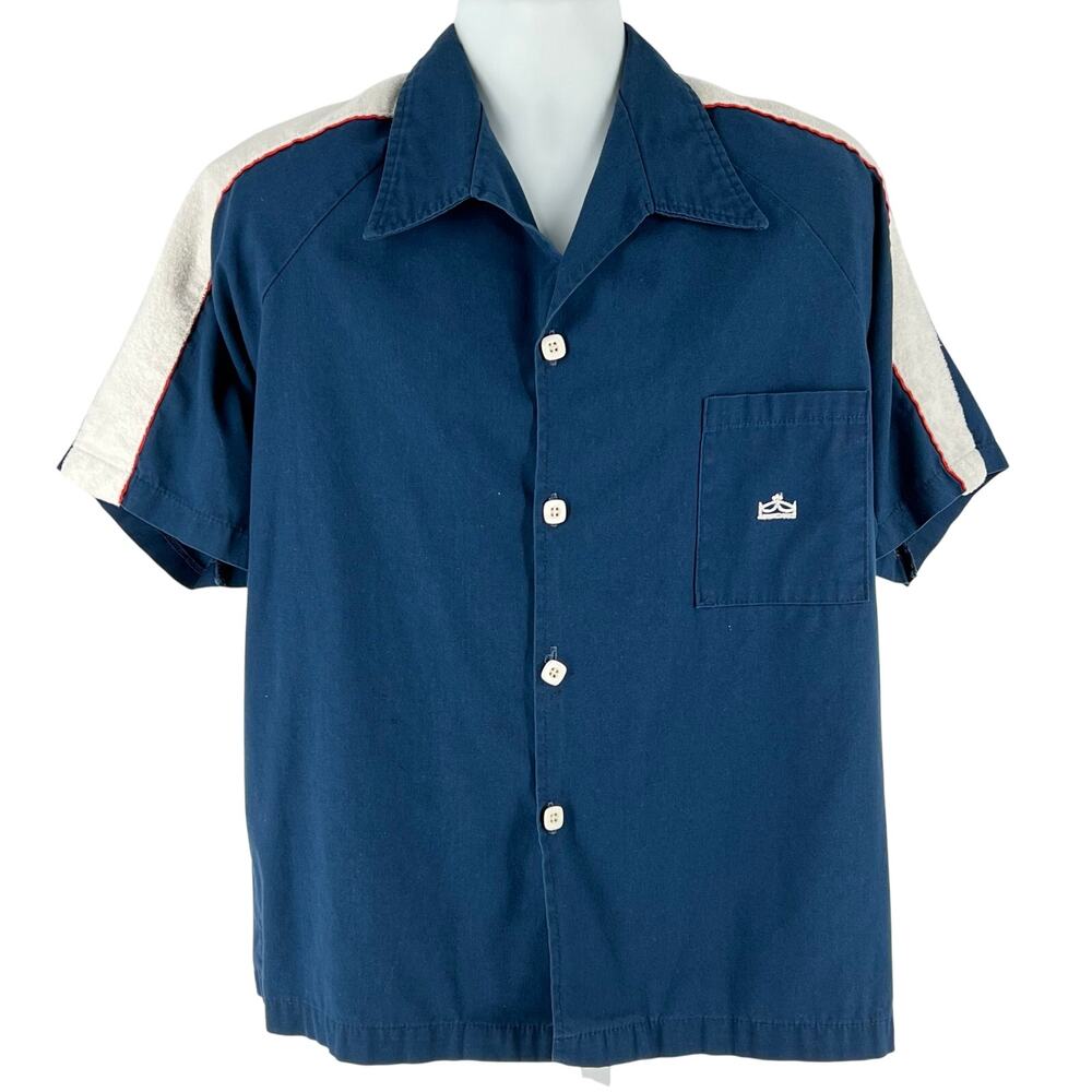 70s Kings Road button up shirt terry cloth panel sleeves 1970s vintage